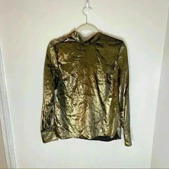 NEW Frame Metallic Gold Neck Tie Blouse - Picture 2 of 10